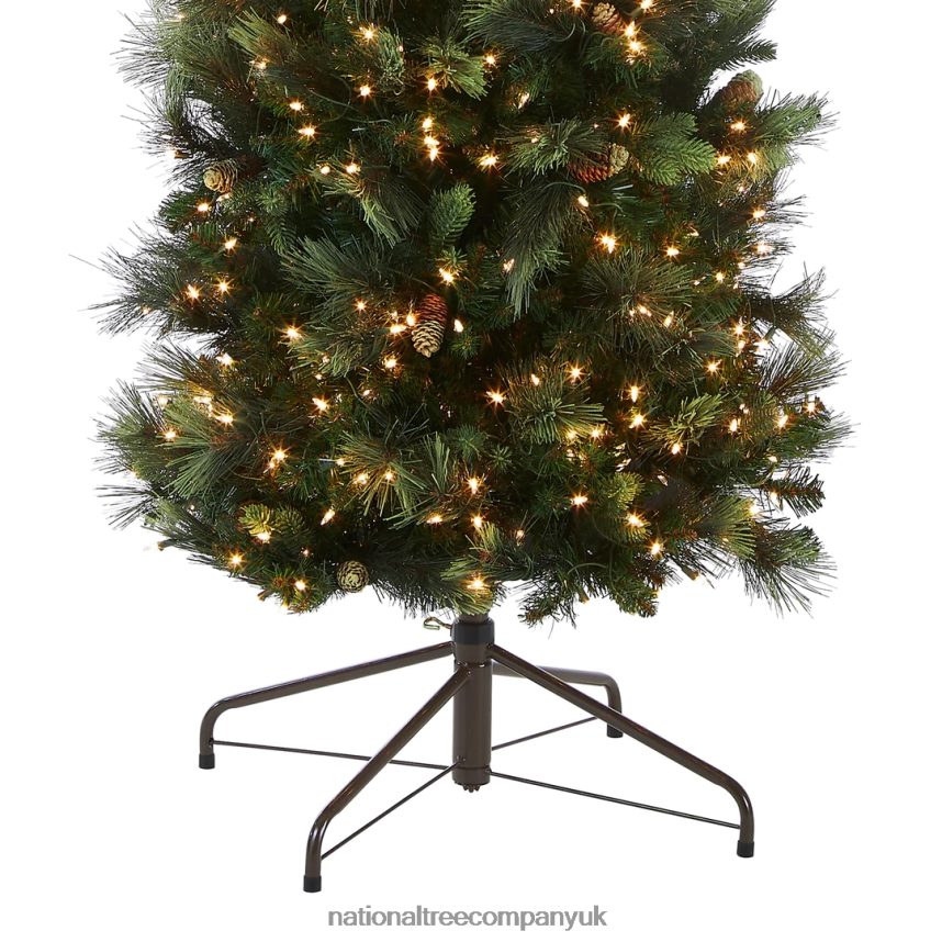 Trees | National Tree Company Pre-Lit Artificial Giant Slim Christmas Tree Green Carolina Pine White Lights Flocked with Pine Cones Includes Stand 12 feet F2L4F43